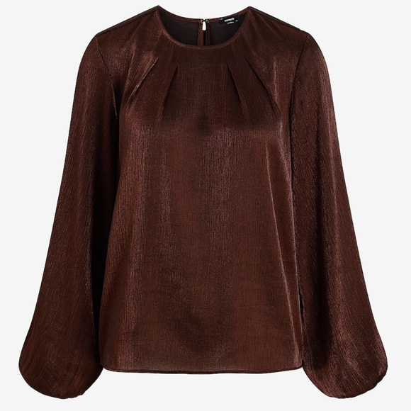 Metallic Gathered Neck Balloon Sleeve Top - Picture 5 of 11